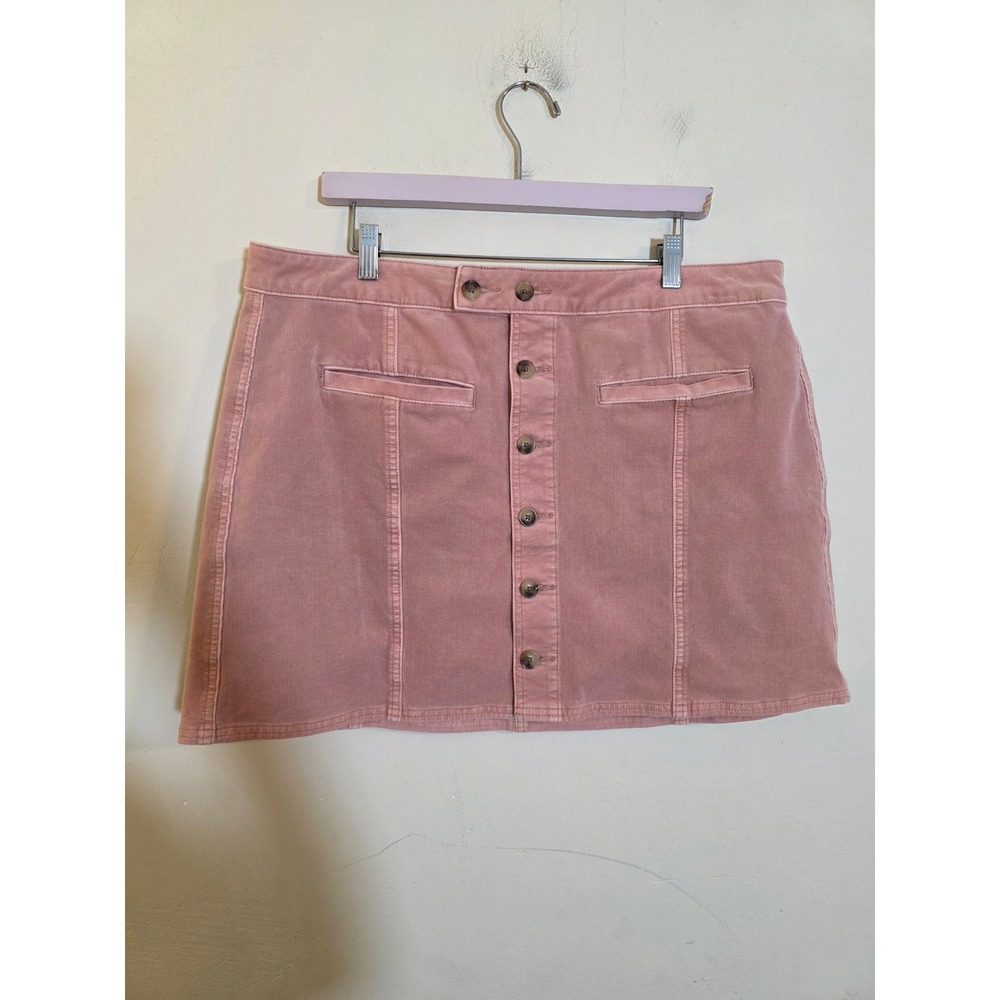 American Eagle Pink Corduroy Button Front Hi-Rise A-Line Mini Skirt Size 18